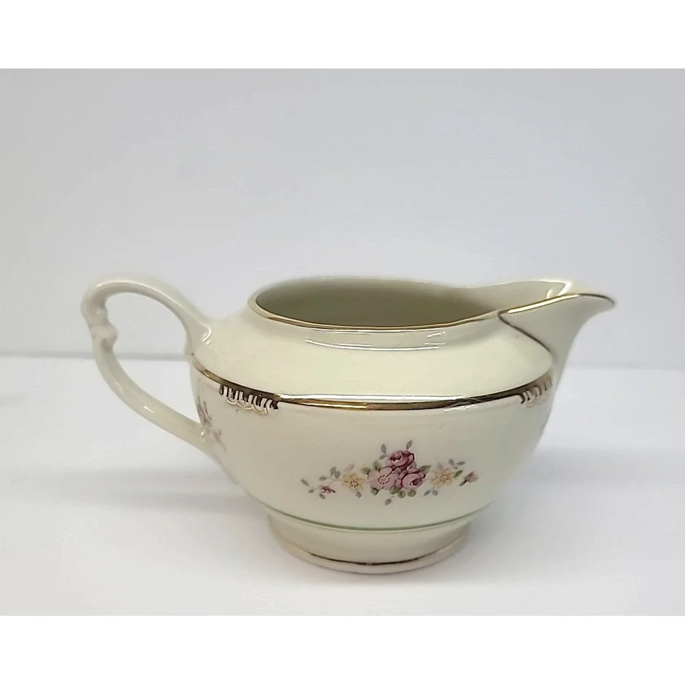 Bavaria Germany US Zone Sugar & Creamer-Ivory w/Pink/Yellow Flowers-Gold Trim